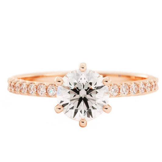 1.0ct Moissanite Pave Solitaire 14K Rose Gold Engagement Ring