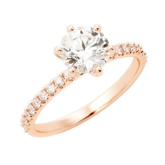 1.0ct Moissanite Pave Solitaire 14K Rose Gold Engagement Ring