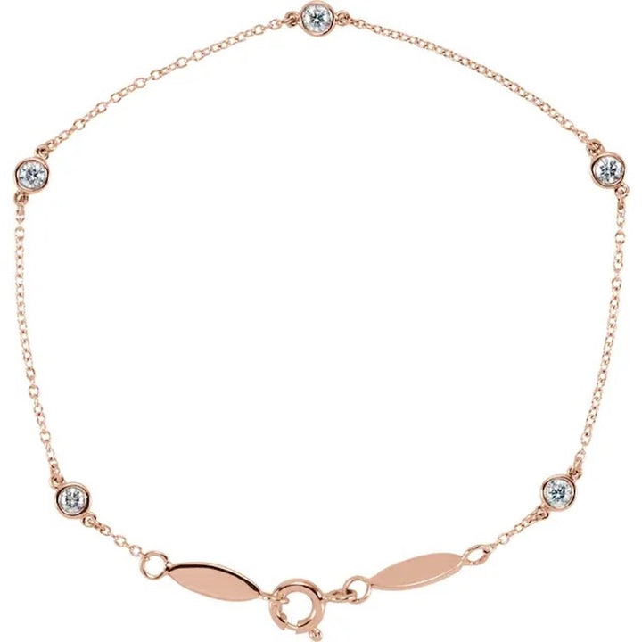 0.33 ct Lab Grown Diamond Five Stone Bezel  14K Rose Gold Bracelet
