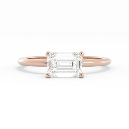 1.0ct Moissanite Emerald East West 14K Rose Gold Engagement Ring