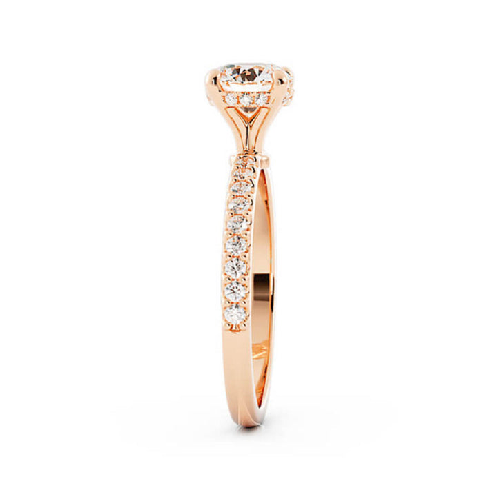 1.0ct Moissanite Pave Hidden Halo 14K Rose Gold Engagement Ring