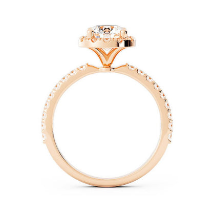 1.0ct Moissanite Pave Halo 14K Rose Gold Engagement Ring