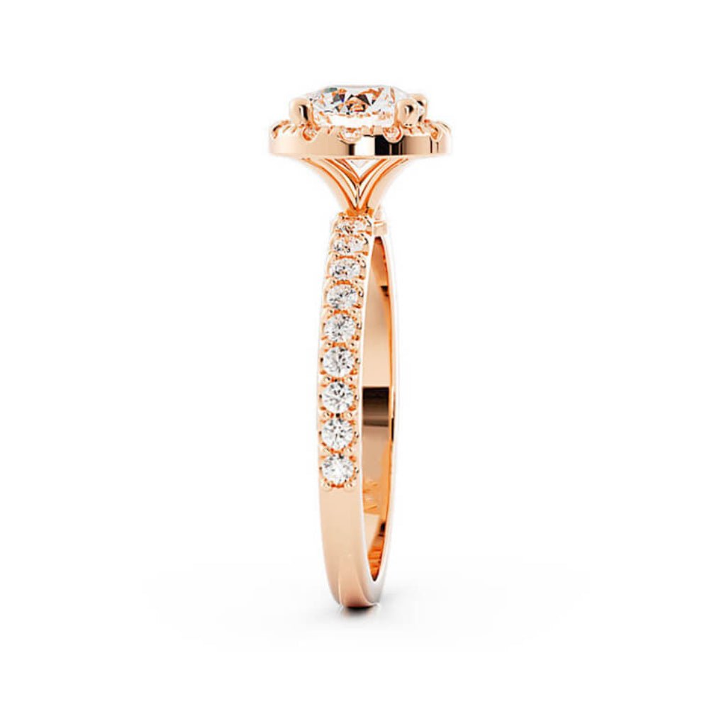 1.0ct Moissanite Pave Halo 14K Rose Gold Engagement Ring