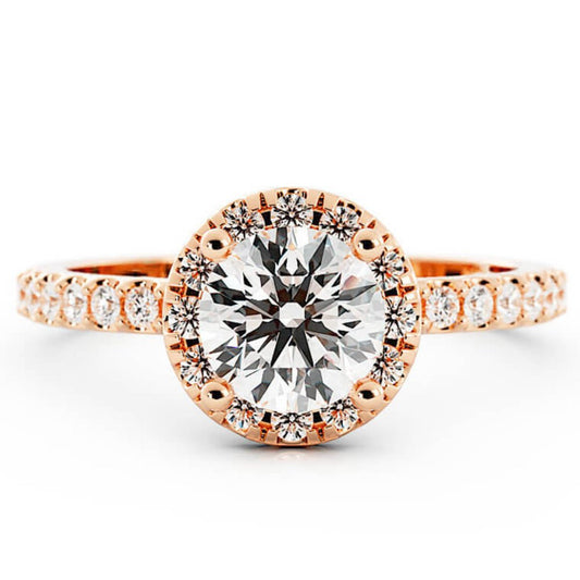 1.0ct Moissanite Pave Halo 14K Rose Gold Engagement Ring