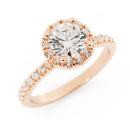 1.0ct Moissanite Pave Halo 14K Rose Gold Engagement Ring