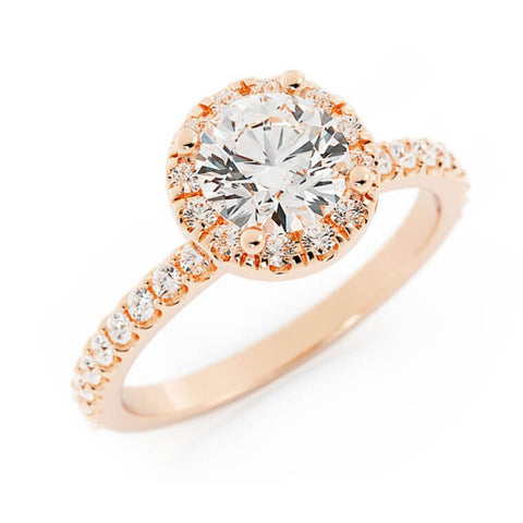 1.0ct Moissanite Pave Halo 14K Rose Gold Engagement Ring