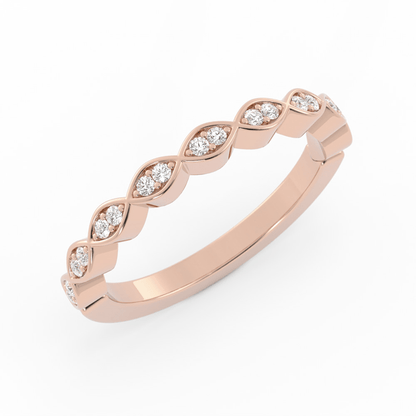 14K Rose Gold Round Half Shank Eyelet Paired Stone Natural Diamond Wedding Band