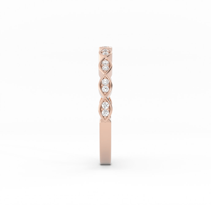 14K Rose Gold Round Half Shank Eyelet Paired Stone Natural Diamond Wedding Band