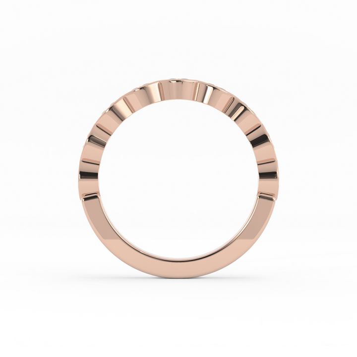 14K Rose Gold Round Half Shank Eyelet Paired Stone Natural Diamond Wedding Band