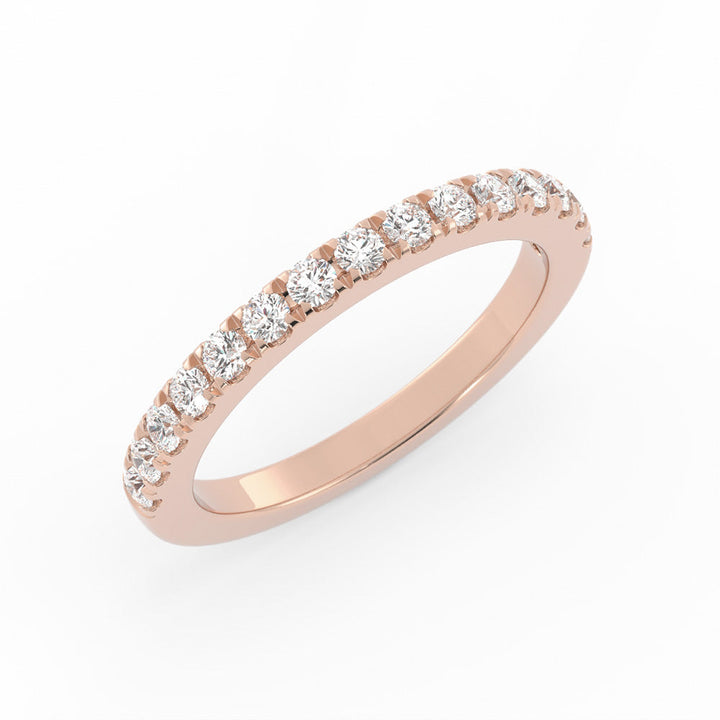 14K Rose Gold Round Pave Half Shank Lab Grown Diamond 2.4mm Wedding Band