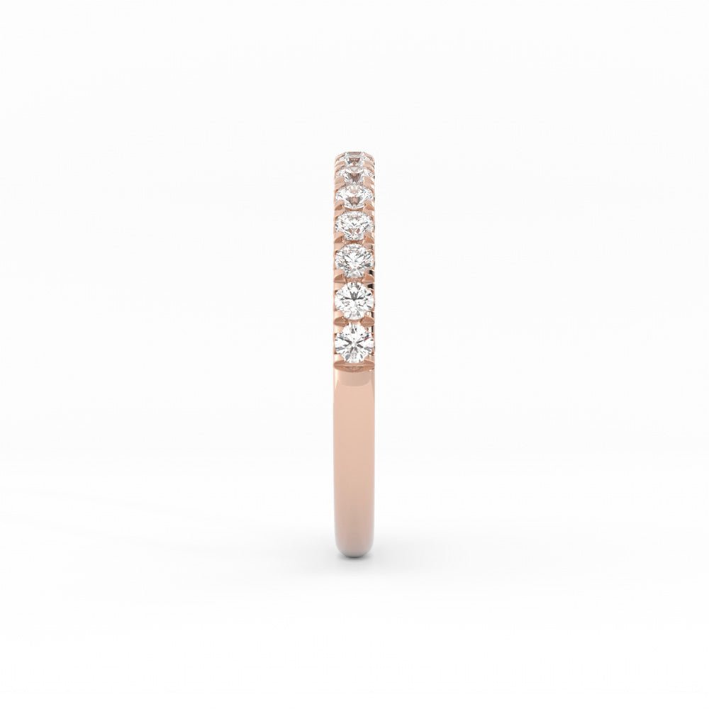 14K Rose Gold Round Pave Half Shank Lab Grown Diamond 2.4mm Wedding Band