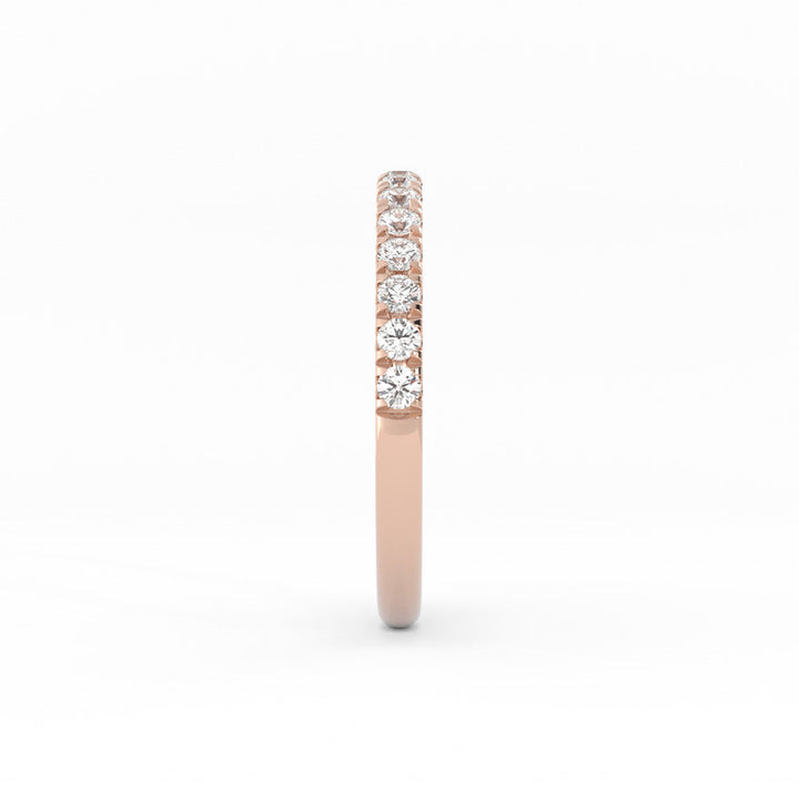 14K Rose Gold Round Pave Half Shank Lab Grown Diamond 2.4mm Wedding Band