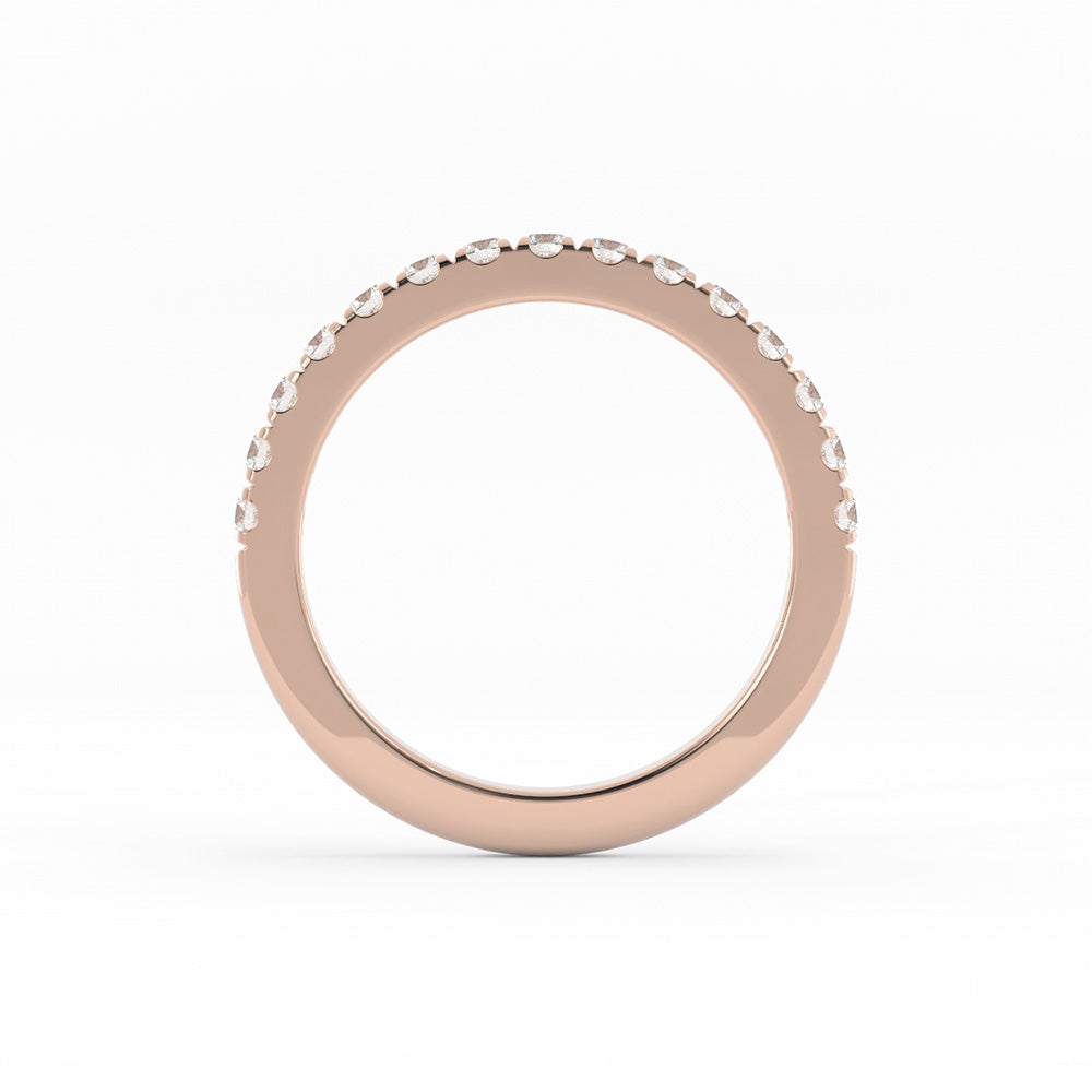 14K Rose Gold Round Pave Half Shank Lab Grown Diamond 2.4mm Wedding Band