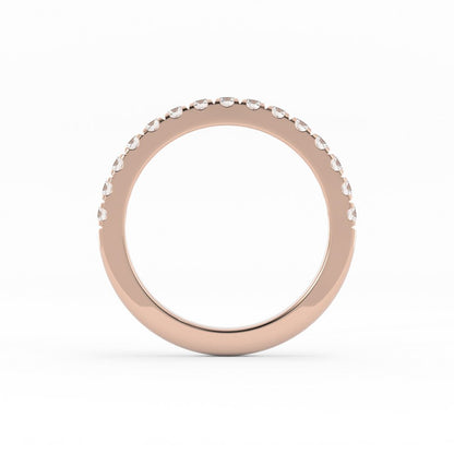 14K Rose Gold Round Pave Half Shank Lab Grown Diamond 2.4mm Wedding Band
