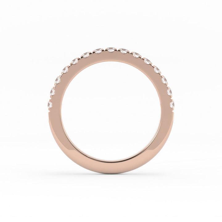 14K Rose Gold Round Pave Half Shank Lab Grown Diamond 2.4mm Wedding Band