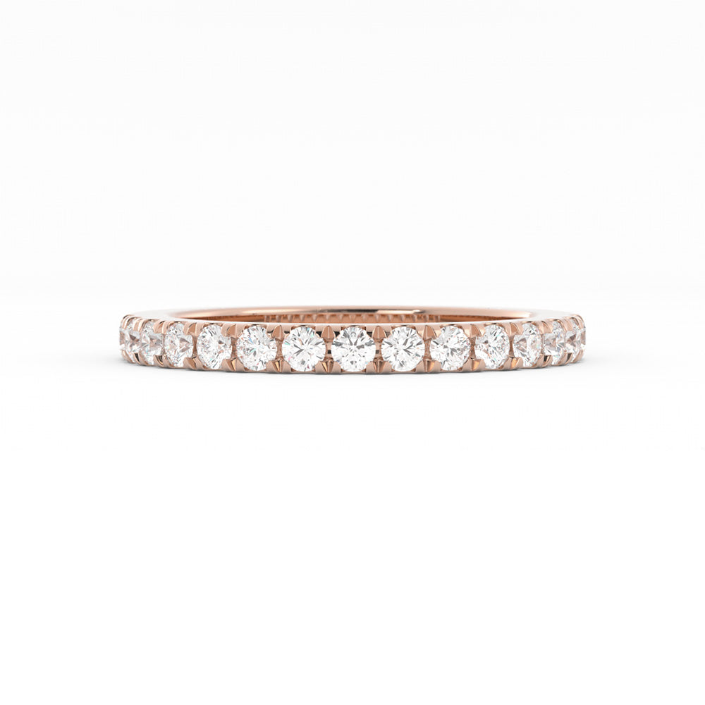 14K Rose Gold Round Pave Half Shank Lab Grown Diamond 2.4mm Wedding Band
