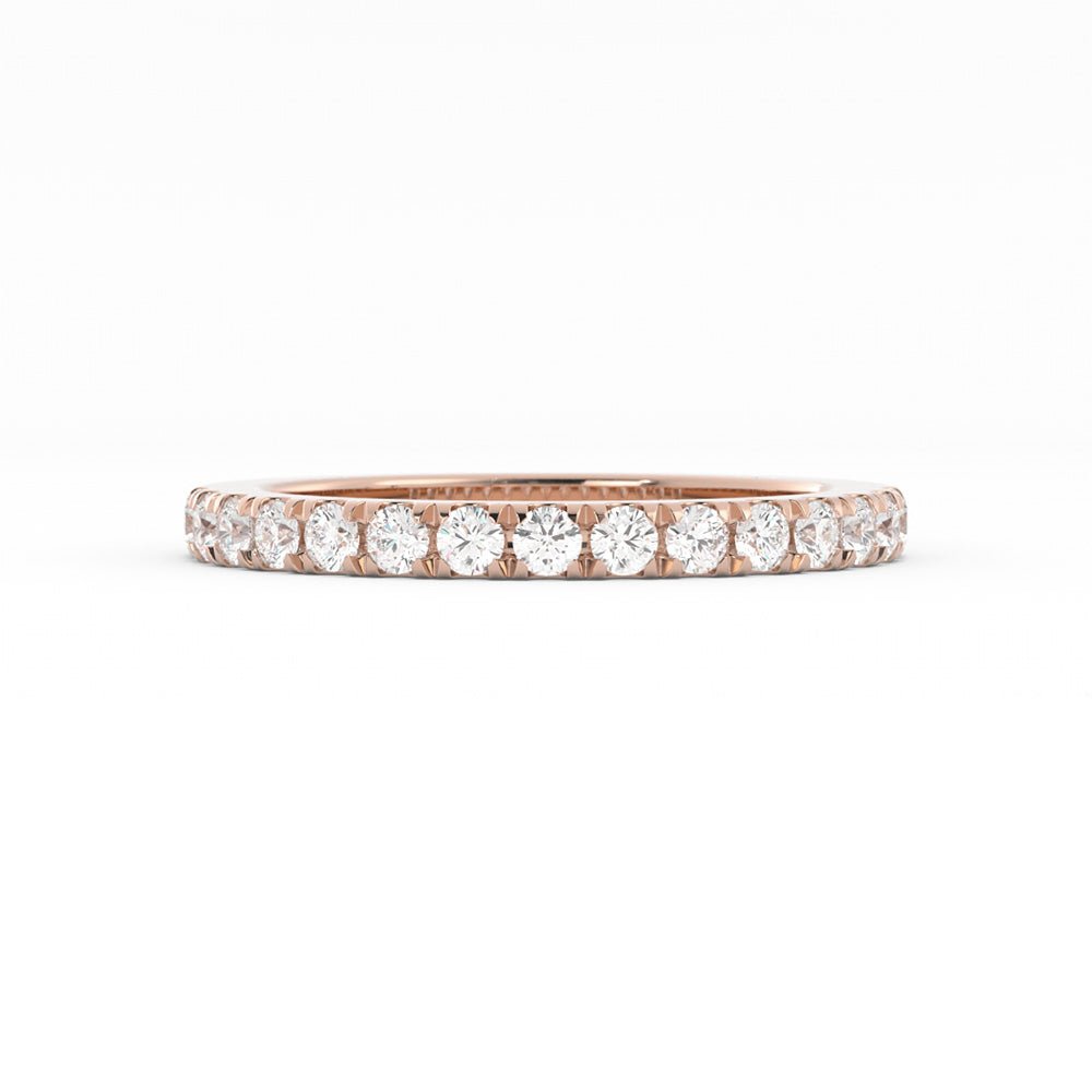 14K Rose Gold Round Pave Half Shank Lab Grown Diamond 2.4mm Wedding Band