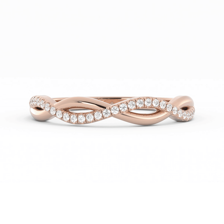 14K Rose Gold Round Half Shank Wave Pattern Lab Grown Diamond Wedding Band