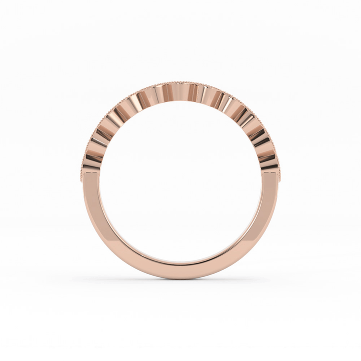 14K Rose Gold Round Half Shank Eyelet Milgrain Lab Grown Diamond Wedding Band