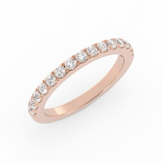 14K Rose Gold Round Pave Half Shank Natural Diamond 2.4mm Wedding Band