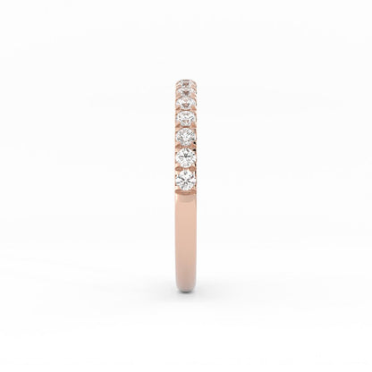 14K Rose Gold Round Pave Half Shank Natural Diamond 2.4mm Wedding Band