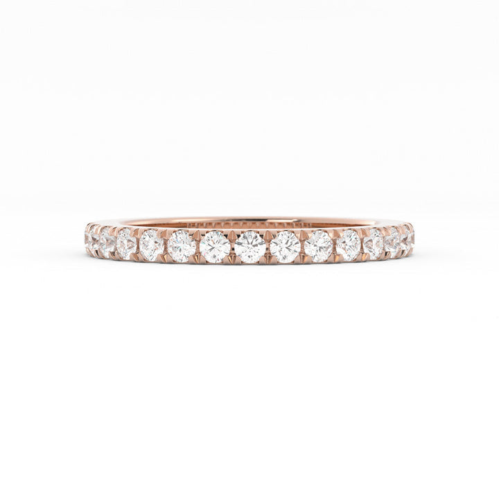 14K Rose Gold Round Pave Half Shank Natural Diamond 2.4mm Wedding Band