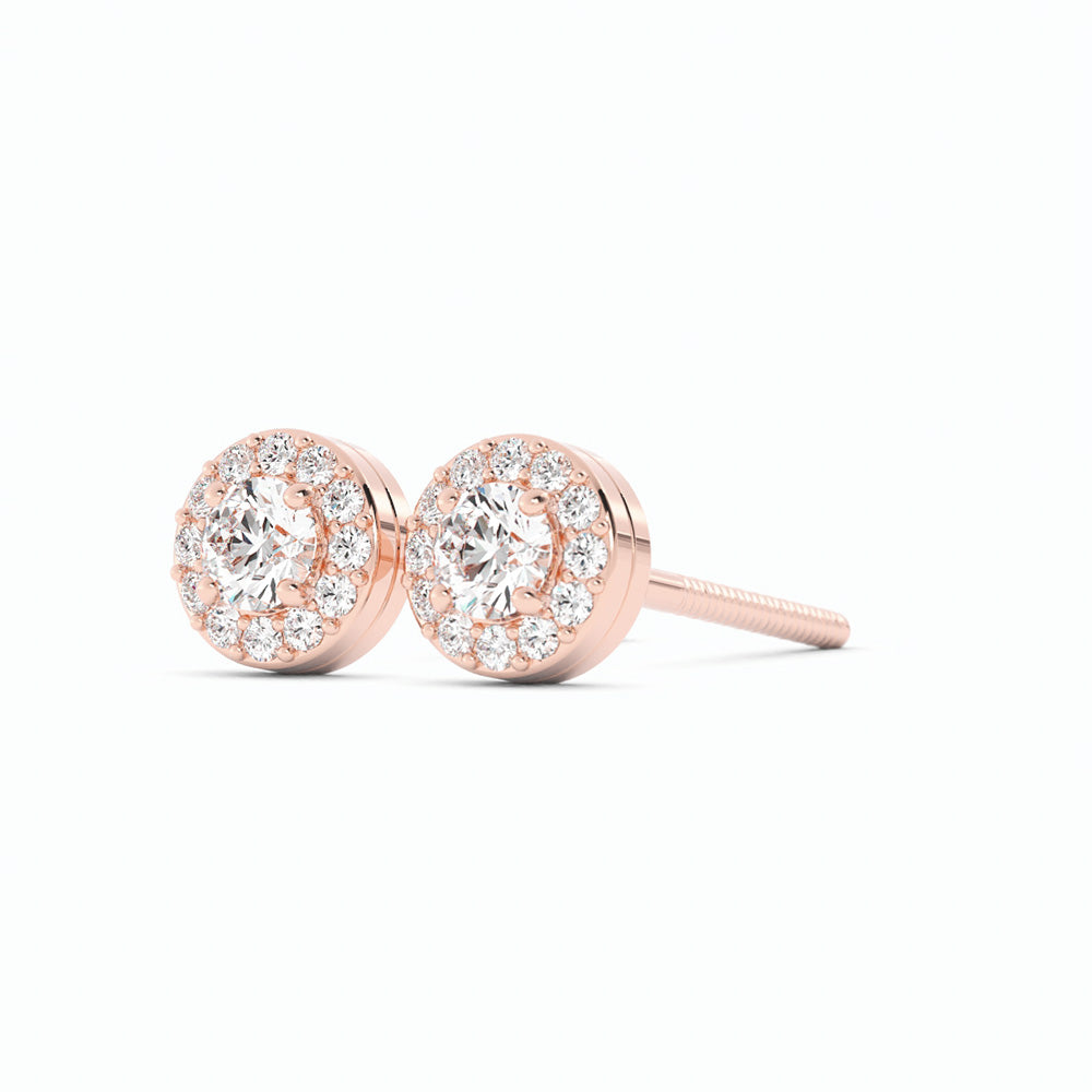 Round Lab Grown Diamond Halo Stud Earrings