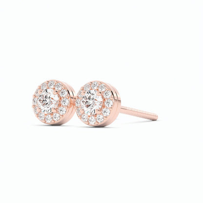 Lab Grown Diamond Round Halo Stud 14K Rose Gold Earring
