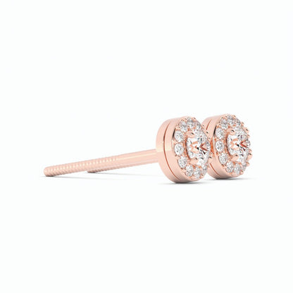 Lab Grown Diamond Round Halo Stud 14K Rose Gold Earring