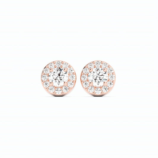 Lab Grown Diamond Round Halo Stud 14K Rose Gold Earring