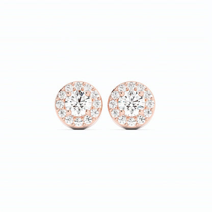 0.25ct Lab Grown Diamond Round Halo Stud 14K Rose Gold Earring