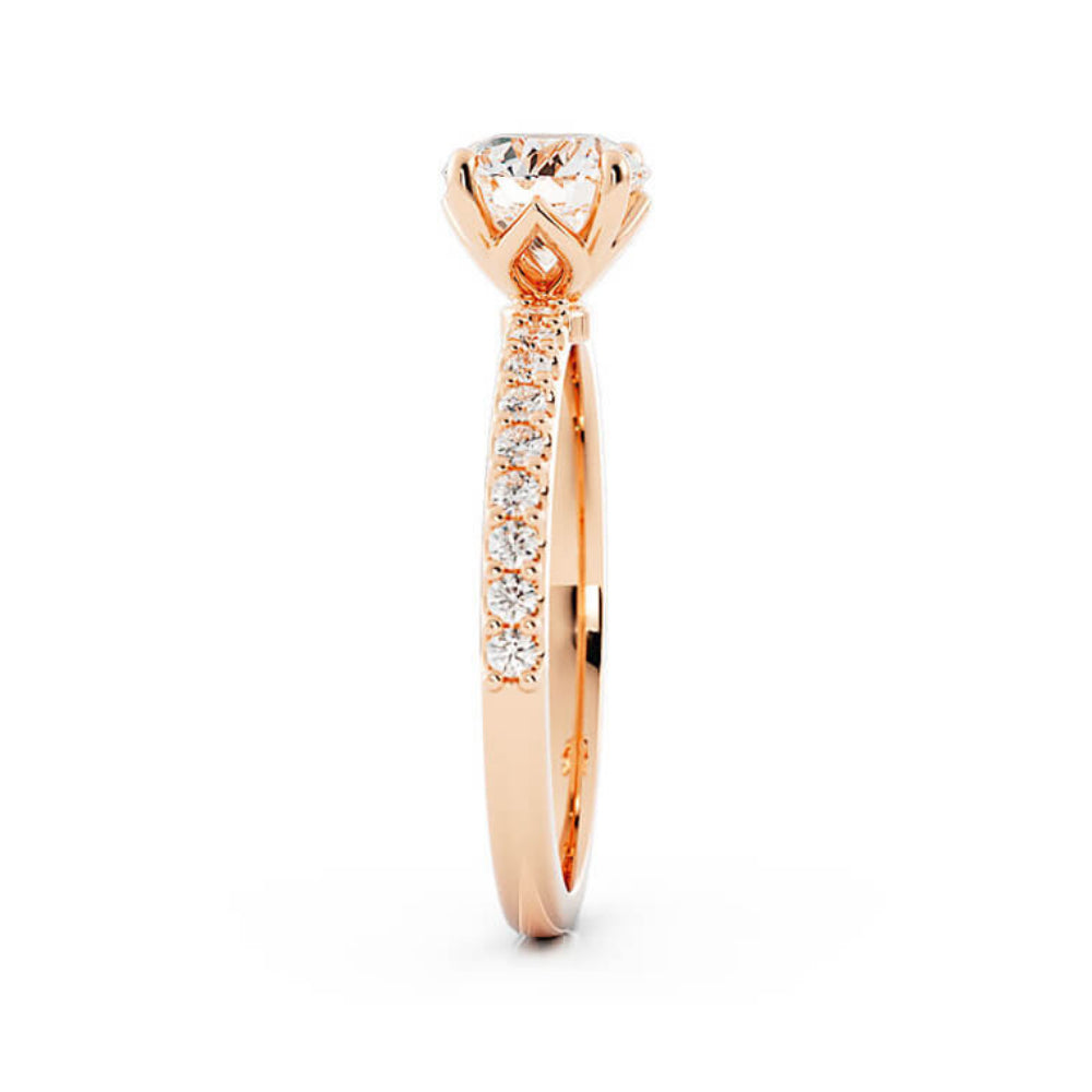 1.0ct Moissanite Pave Solitaire 14K Rose Gold Engagement Ring