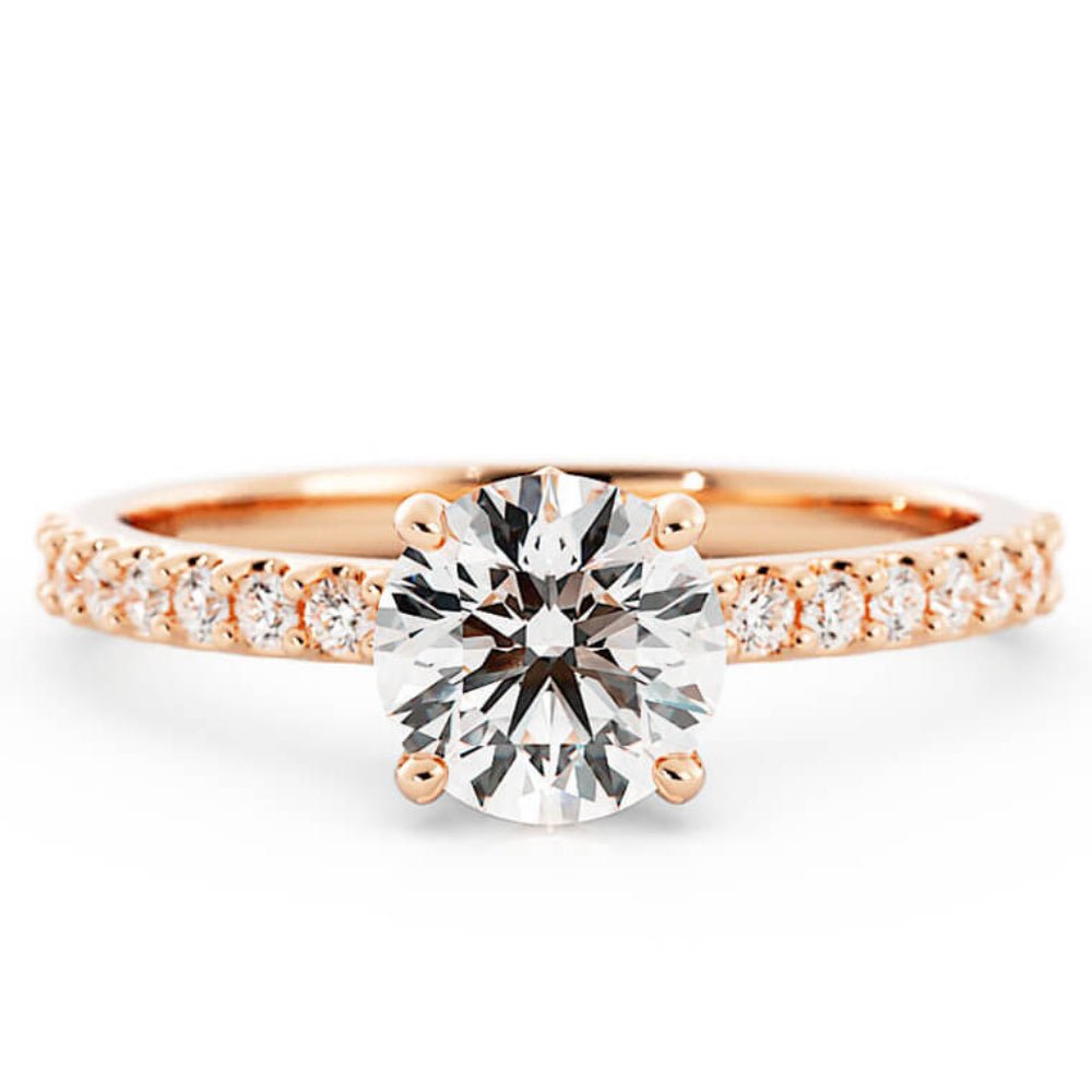 1.0ct Moissanite Pave Solitaire 14K Rose Gold Engagement Ring