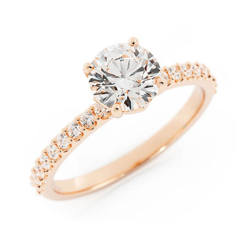 1.0ct Moissanite Pave Solitaire 14K Rose Gold Engagement Ring