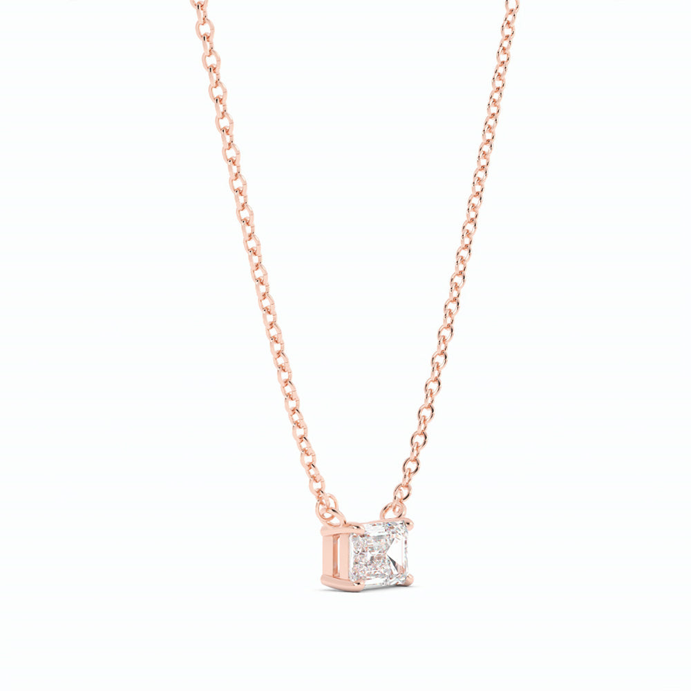 14k Rose Gold 0.5 ct. Petite Emerald Cut Solitaire Lab Grown Diamond Necklace-3