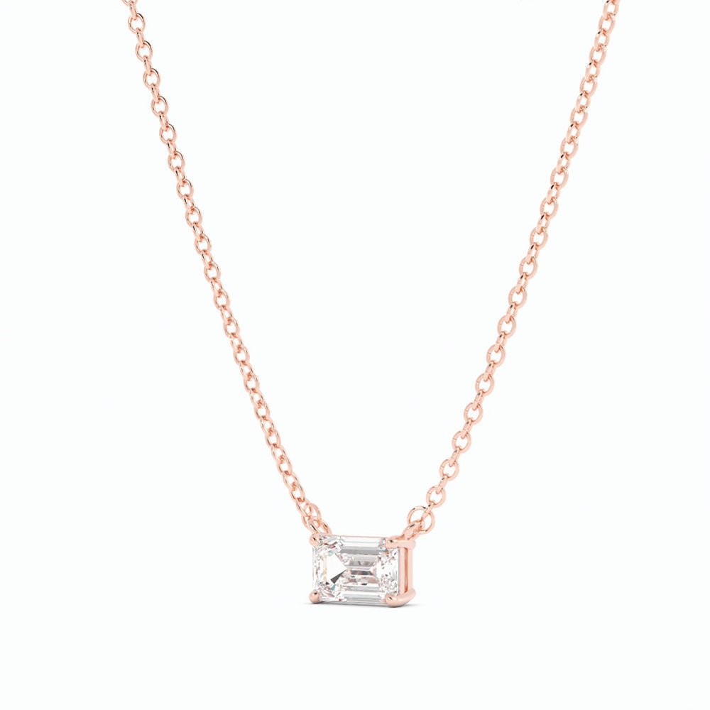 14k Rose Gold 0.5 ct. Petite Emerald Cut Solitaire Lab Grown Diamond Necklace-2