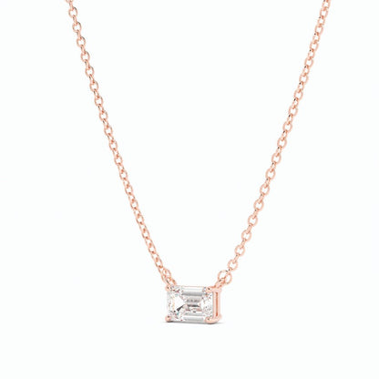 14k Rose Gold 0.5 ct. Petite Emerald Cut Solitaire Lab Grown Diamond Necklace-2
