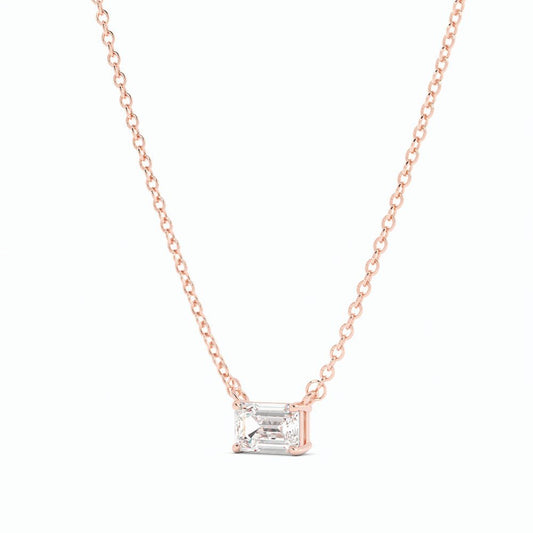 0.5ct Lab Grown Diamond Petite Emerald Cut Solitaire 14K Rose Gold Necklace