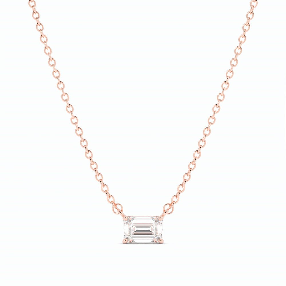 14k Rose Gold 0.5 ct. Petite Emerald Cut Solitaire Lab Grown Diamond Necklace-1
