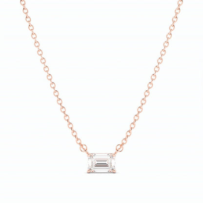14k Rose Gold 0.5 ct. Petite Emerald Cut Solitaire Lab Grown Diamond Necklace-1