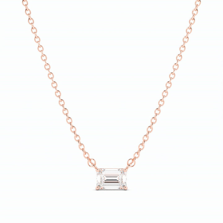 14k Rose Gold 0.5 ct. Petite Emerald Cut Solitaire Lab Grown Diamond Necklace-1