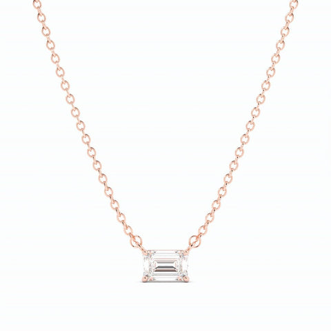 0.5ct Lab Grown Diamond Petite Emerald Cut Solitaire 14K Rose Gold Necklace