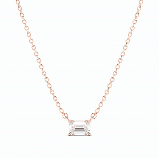 0.5ct Lab Grown Diamond Petite Emerald Cut Solitaire 14K Rose Gold Necklace