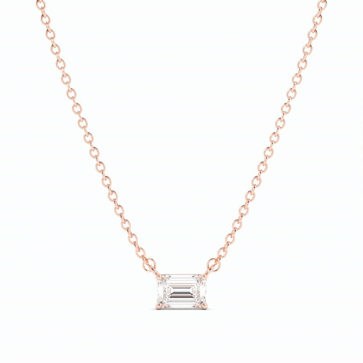 0.5ct Lab Grown Diamond Petite Emerald Cut Solitaire 14K Rose Gold Necklace