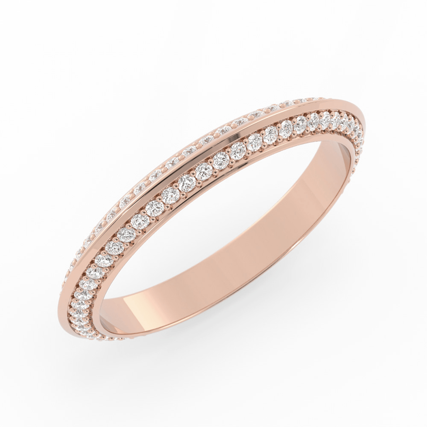 14K Rose Gold Round Double Knife Edge Lab Grown Diamond Wedding Band