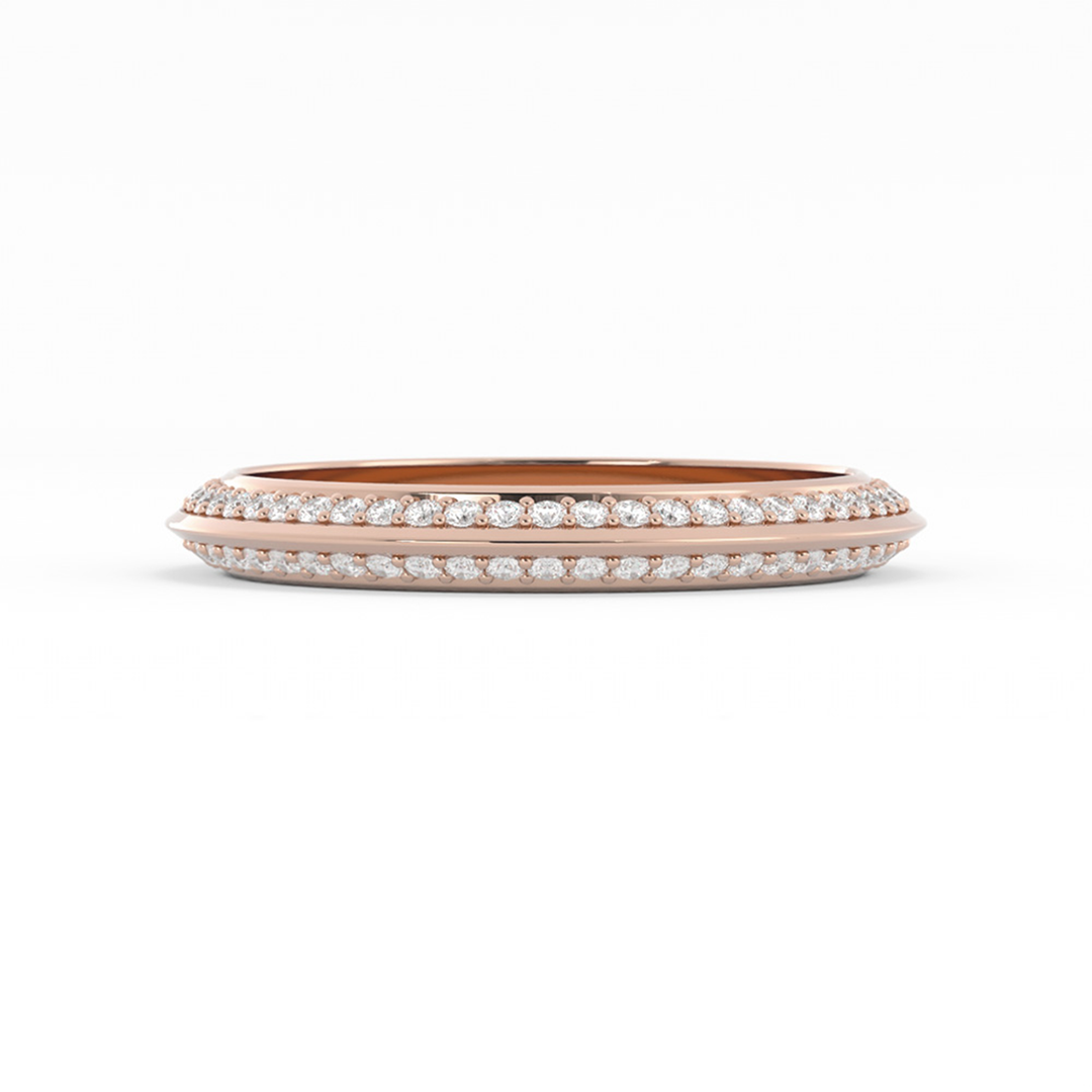 14K Rose Gold Round Double Knife Edge Lab Grown Diamond Wedding Band