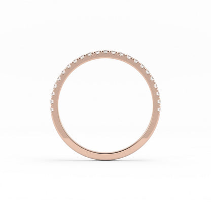 14K Rose Gold Round Pave Half Shank Lab Grown Diamond Wedding Band
