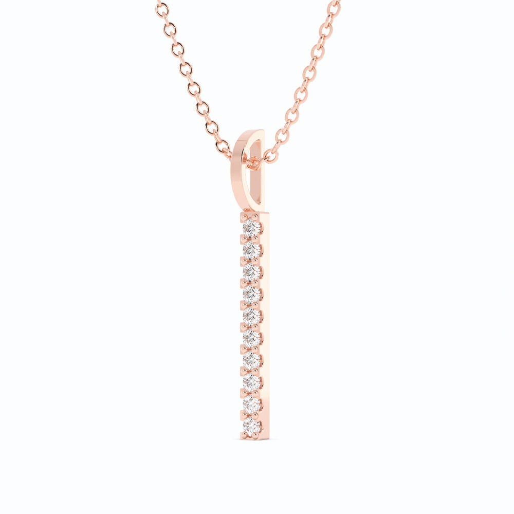 14K Rose Gold Round Lab Grown Diamond Vertical Bar Pendant Necklace