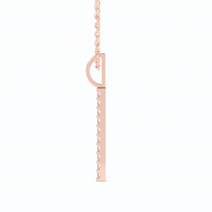 14K Rose Gold Round Lab Grown Diamond Vertical Bar Pendant Necklace