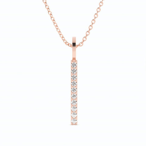 14K Rose Gold Round Lab Grown Diamond Vertical Bar Pendant Necklace
